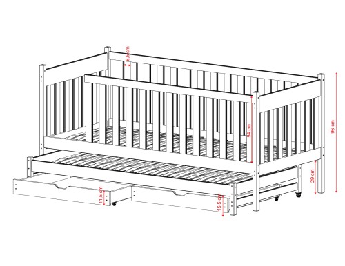 KAJA 90x190 bílá výsuvná postel Lano Nábytek