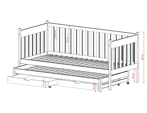 KAJA 90x180 grey double trundle bed Lano Furniture