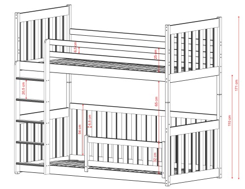 CRIS 90x180 borovice patrová postel Lano Nábytek
