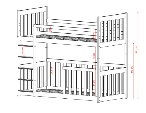 CRIS 90x200 růžová patrová postel Lano Nábytek