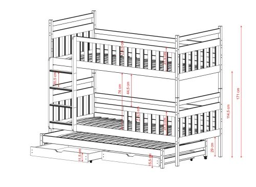 KLARA 90x180 borovice patrová postel Lano Nábytek