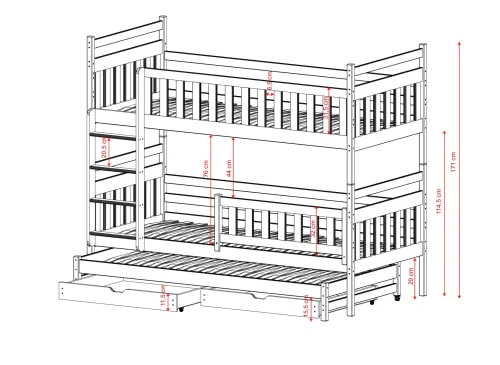 KLARA 90x200 popelavá patrová postel Lano Nábytek