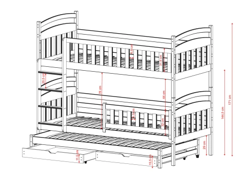 VIKI 80x200 růžová patrová postel Lano Nábytek