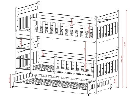 OLIWIA 90x180 růžová patrová postel Lano Nábytek