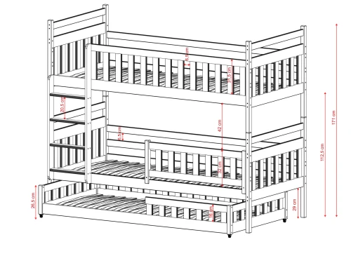 OLIWIA 80x200 růžová patrová postel Lano Nábytek
