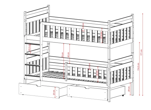 MONIKA 90x190 růžová patrová postel Lano Nábytek