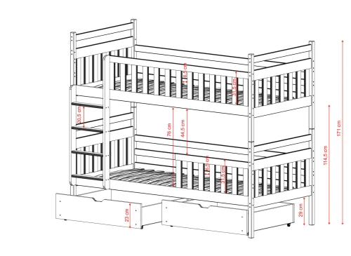 MONIKA 80x180 graphite bunk bed Lano Furniture