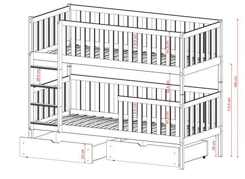 MICHALINA 90x200 grafitová patrová postel Lano Nábytek