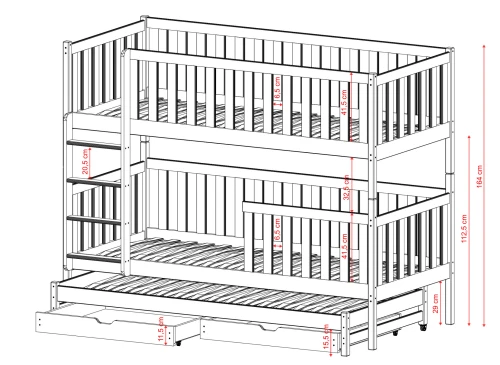 LEA 80x190 popelavá patrová postel Lano Nábytek