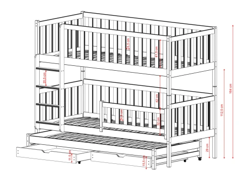 LEA 80x200 růžová patrová postel Lano Nábytek