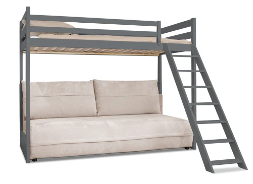 SAVIO 90x200/140x200 grafitová postel na vyvýšené konstrukci s rozkládací pohovkou béžová látka perfect harmony 02 Lano Nábytek