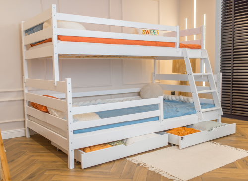 FAMI 90x200/120x200 bílá patrová postel se širší ložnou plochou Lano Nábytek