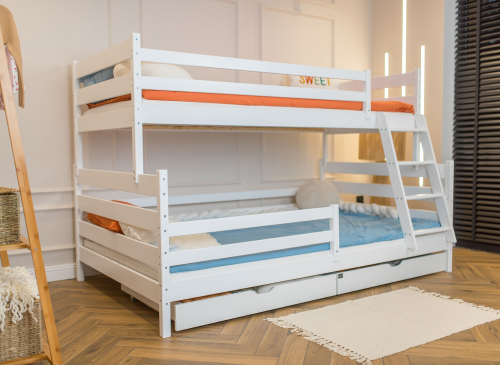 FAMI 90x200/120x200 bílá patrová postel se širší ložnou plochou Lano Nábytek