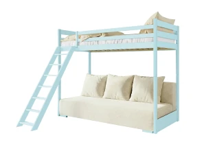 SOFINO 90x200/140x200 modré lůžko na patrové posteli s rozkládací pohovkou béžová látka poso 38 Lano Nábytek