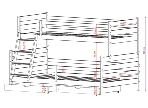 FAMI 90x200/120x200 skořicová patrová postel se širším lůžkem Lano Nábytek