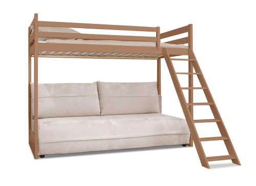 SAVIO 90x200/140x200 skořicová postel na vyvýšené konstrukci s rozkládací pohovkou béžová látka perfect harmony 02 Lano Nábytek