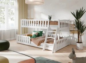 NICE 90x200/120x200 bílá patrová postel se širší ložnou plochou Lano Nábytek