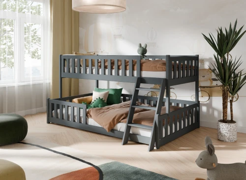 NICE 90x200/120x200 grafitová patrová postel se širší ložnou plochou Lano Nábytek