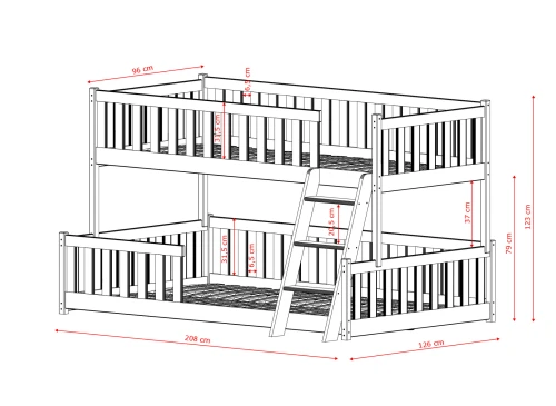 NICE 90x200/120x200 grafitová patrová postel se širší ložnou plochou Lano Nábytek
