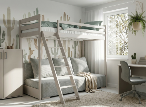 SOFINO 90x200/140x200 kašmír postel na vyvýšené konstrukci s rozkládací pohovkou šedá látka zoom 15 sage Lano Nábytek