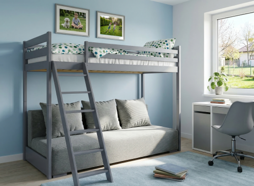 SOFINO 90x200/140x200 grafitové lůžko na patrové posteli s rozkládací pohovkou šedá látka zoom 15 sage Lano Nábytek