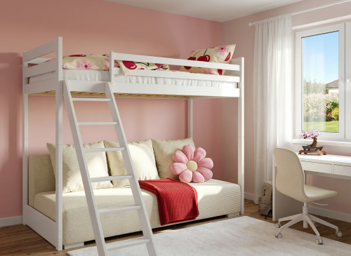 SOFINO 90x200/140x200 bílé lůžko na patrové posteli s rozkládací pohovkou béžová látka poso 38 Lano Nábytek