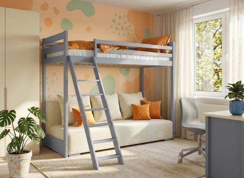 SOFINO 90x200/140x200 popelové lůžko na patrové posteli s rozkládací pohovkou béžová látka poso 38 Lano Nábytek