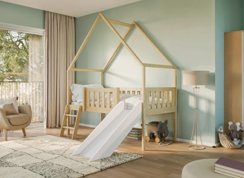 ANGEL 80x180 nenatřené dřevo jednolůžková dětská postel domeček se skluzavkou Lano Nábytek