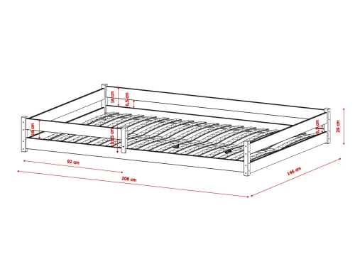 FINI 140x200 Unvarnished Wood Montessori Floor Bed for Children by Lano Meble