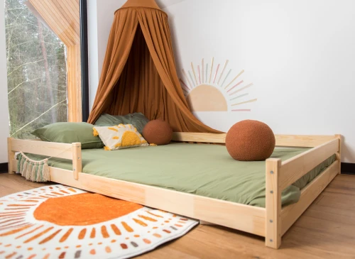 FINI 140x200 Unvarnished Wood Montessori Floor Bed for Children by Lano Meble