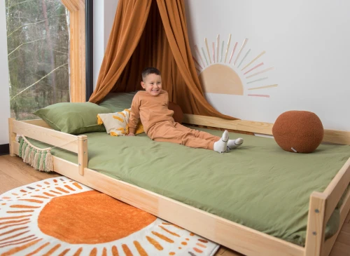 FINI 140x200 Unvarnished Wood Montessori Floor Bed for Children by Lano Meble