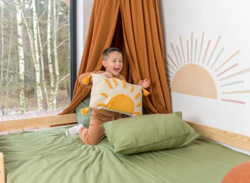 FINI 140x200 Unvarnished Wood Montessori Floor Bed for Children by Lano Meble