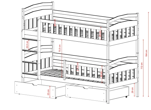 IGNAŚ 80x170 Untreated Wooden Bunk Bed by Lano Furniture