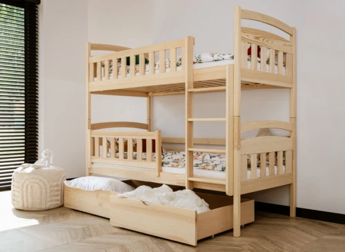 IGNAS 80x190 Unvarnished Wooden Bunk Bed by Lano Furniture