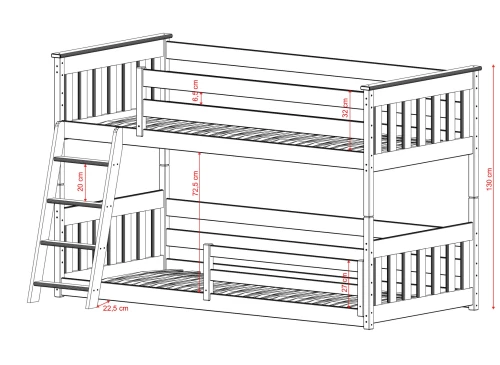 KEVIN 90x180 Untreated Wood Bunk Bed Lano Furniture