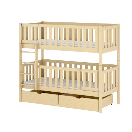 KSAWERY 80x180 Unvarnished Wooden Bunk Bed Lano Meble
