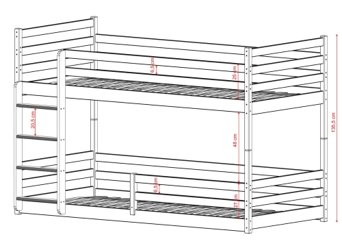 MINI 80x160 Unvarnished Wood Bunk Bed Lano Furniture
