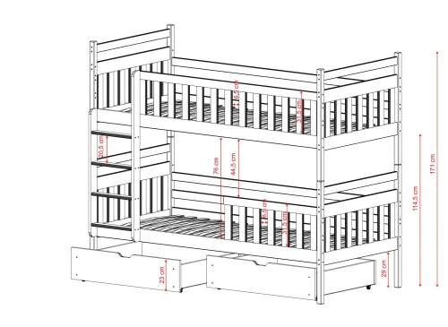 MONIKA 80x200 Untreated Wooden Bunk Bed by Lano Furniture