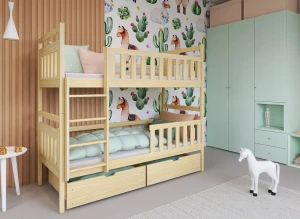 MONIKA 90x190 Unvarnished Wood Bunk Bed Lano Furniture