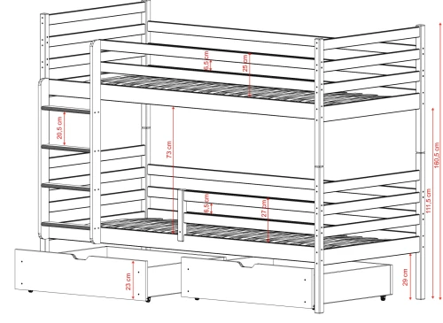 NEMO 90x180 Unpainted Wood Bunk Bed Lano Furniture