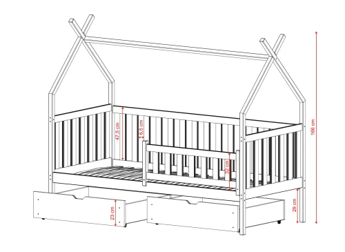 SIMBA 80x160 nenatřené dřevo jednolůžková dětská postel teepee Lano Nábytek
