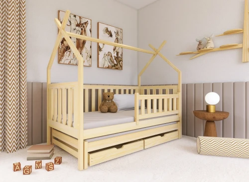 TYTUS 80x200 nenatřené dřevo dětská výsuvná postel teepee Lano Nábytek
