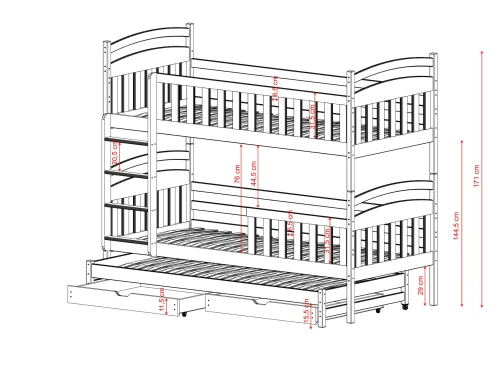 VIKI 80x180 nenatřené dřevo patrová postel Lano Nábytek