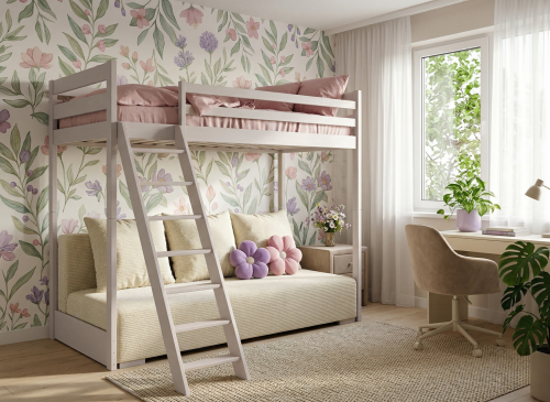 SOFINO 90x200/140x200 kašmír postel na vyvýšené konstrukci s rozkládací pohovkou béžová látka poso 38 Lano Nábytek