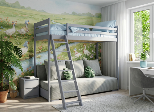 SOFINO 90x200/140x200 popelavá lůžko na patrové posteli s rozkládací pohovkou šedá látka zoom 15 sage Lano Nábytek