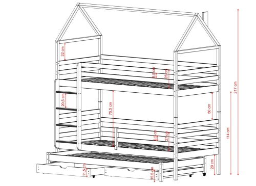 DALIA 90x200 bavlna patrová postel domek Lano Nábytek