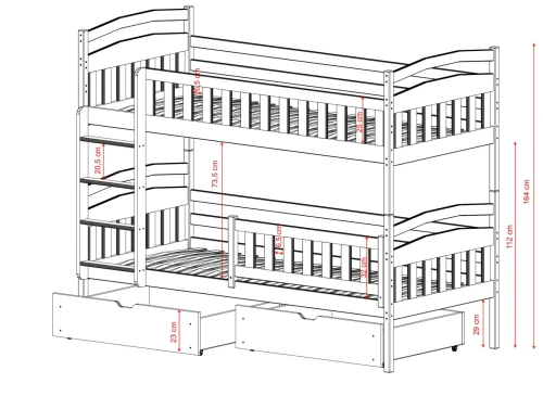 IGNAŚ 90x200 bavlna patrová postel Lano Nábytek