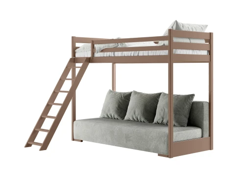 SOFINO 90x200/140x200 mléčná čokoláda na patrové posteli s rozkládací pohovkou šedá látka zoom 15 sage Lano Nábytek zoom 15 sage Lano Nábytek