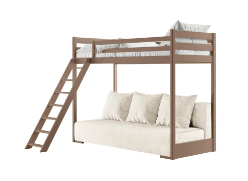 SOFINO 90x200/140x200 mléčná čokoláda lůžko na patrové posteli s rozkládací pohovkou béžová látka poso 38 Lano Nábytek