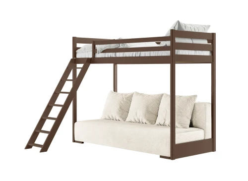 SOFINO 90x200/140x200 tmavá čokoláda lůžko na patrové posteli s rozkládací pohovkou béžová látka poso 38 Lano Nábytek